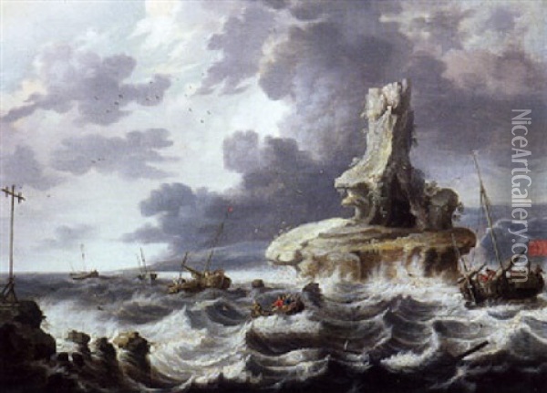 Marine Par Temps Agite Oil Painting - Cornelis Mahu
