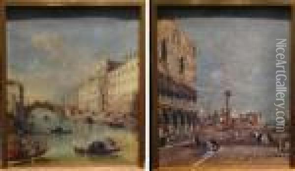 Due Vedute Veneziane Oil Painting - Francesco Guardi