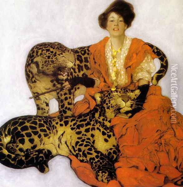 Woman with Leopards Oil Painting - Sarah Stilwell Weber