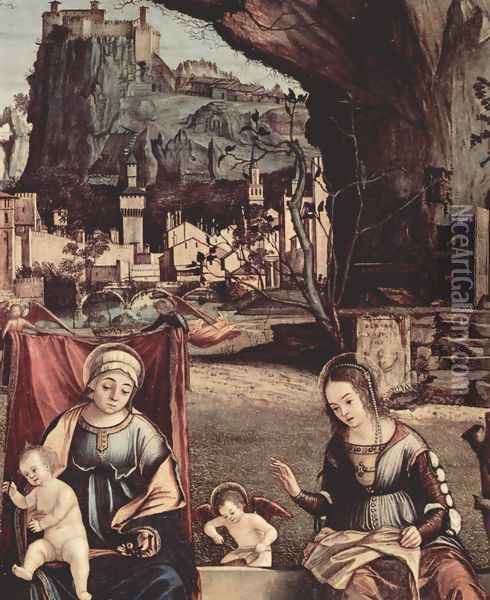 Throne end of Madonna and Johannes of the Taeufer, Hl. Josef and Hl. Anna, Hl. Elizabeth and Hl. Zacharias, Oil Painting - Vittore Carpaccio