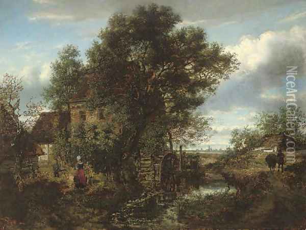 Collecting water at the mill Oil Painting - Gustave Pieron