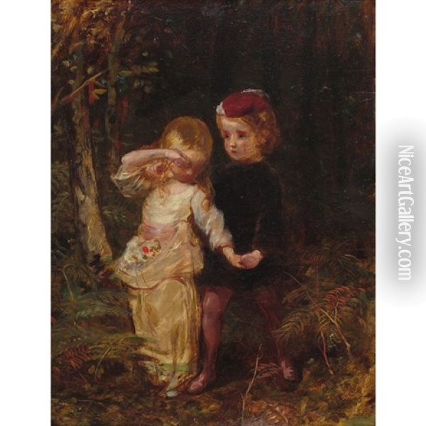 Two Children In A Wood Oil Painting - James Sant