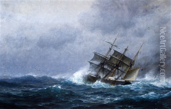 Ship In Dangerous Waters Off The Coast Of Maine Oil Painting - William Edward Norton