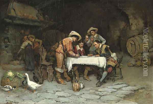 A game of dice in the tavern Oil Painting - Publio Tommasi