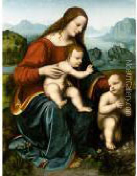 The Madonna And Child With The Infant Saint John The Baptist Oil Painting - Leonardo Da Vinci