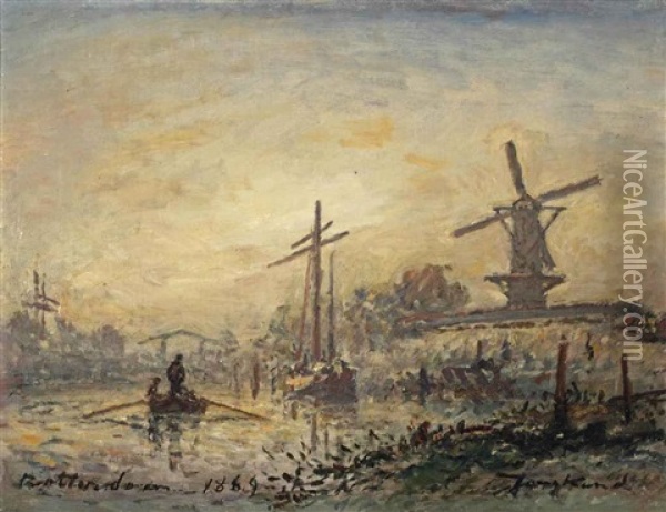 Le Matin Sur La Riviere, Rotterdam Oil Painting - Johan Barthold Jongkind