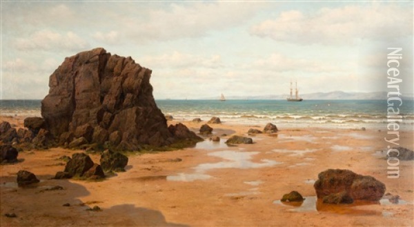 Low Tide At The Ris Beach, Douarnenez Oil Painting - Oskar Conrad Kleineh