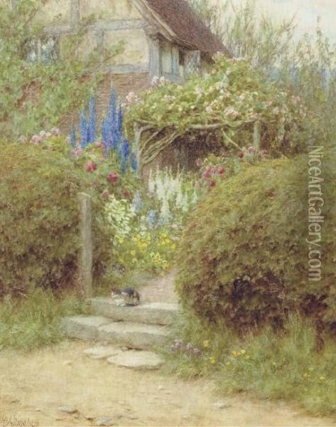 A Cottage Gate, West Horsley, Surrey Oil Painting - Helen Mary Elizabeth Allingham