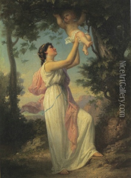 Jeune Femme Grecque Jouant Avec Son Enfant Oil Painting - Gustave Adolphe Chassevent-Bacque