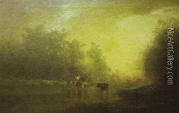 Cows Crossing A Stream Oil Painting - Arthur Parton