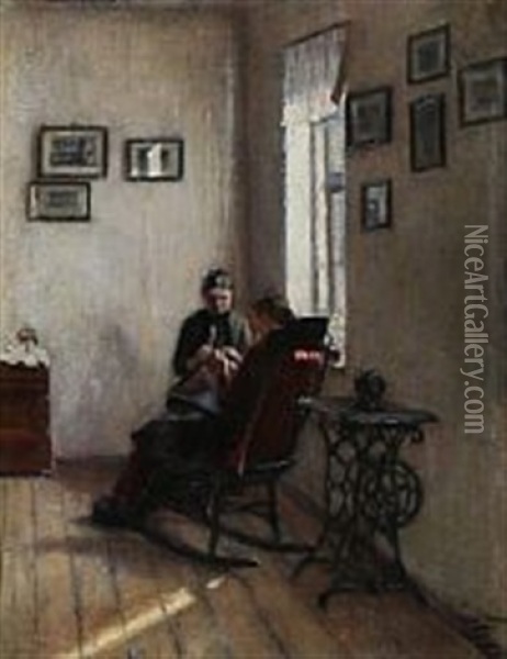 Interior Med Symaskine Oil Painting - Poul S. Christiansen
