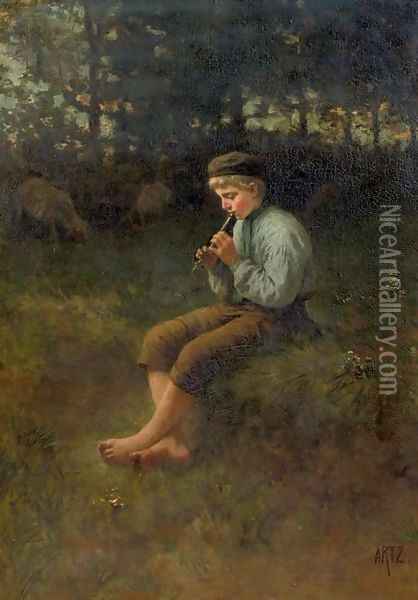 Idylle a happy tune Oil Painting - David Adolf Constant Artz