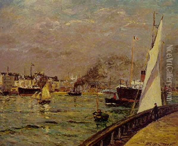 Sortie D'un Cargo-boat, Havre Oil Painting - Maxime Maufra