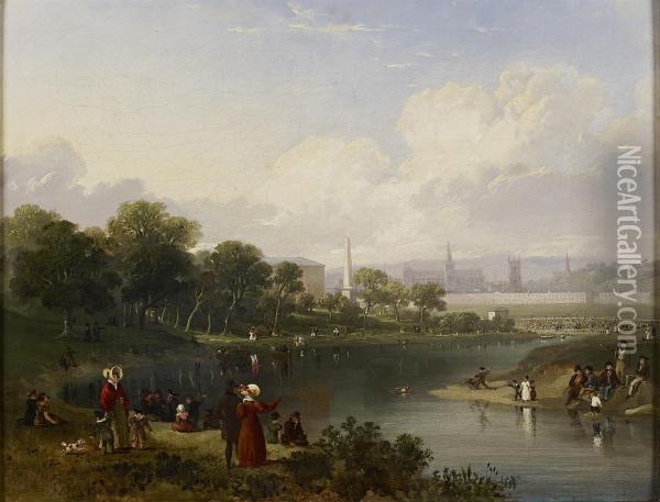 A Regatta On The Clyde At Glasgow Green, The Cathedral In The Distance Oil Painting - John Knox