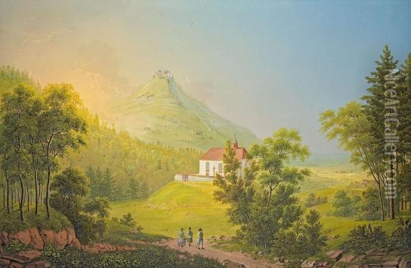 Das Schloss Hohenzollernvon Der Seite Der Maria Zeller Kapelle Oil Painting - Johann Heinrich Bleuler I