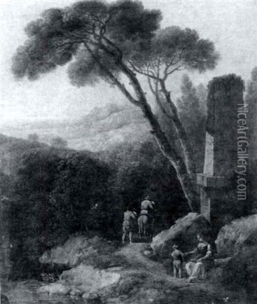 Extensive Landscape With Figures Near A Ruin Oil Painting - Pandolfo Reschi