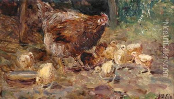 Chickens & Chicks Oil Painting - John Falconar Slater