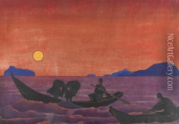 And We Continue Fishing (from Sancta) Oil Painting - Nikolai Konstantinovich Roerich
