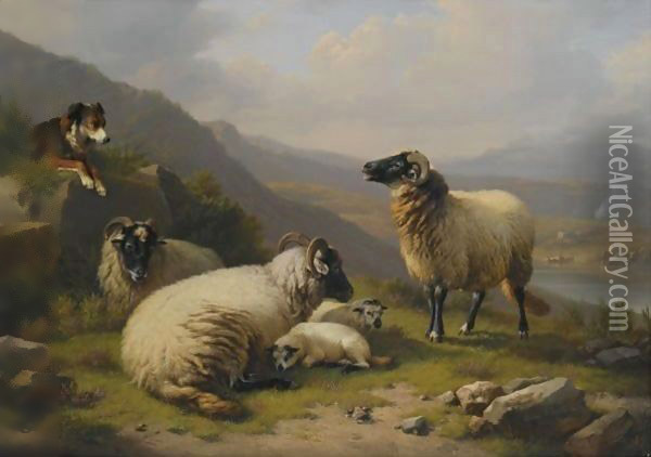 Sheep Dog Guarding His Flock Oil Painting - Eugene Verboeckhoven