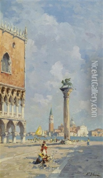 Blick Vom Markusplatz Auf San Giorgio Maggiore Oil Painting - Ferdinando Silvani