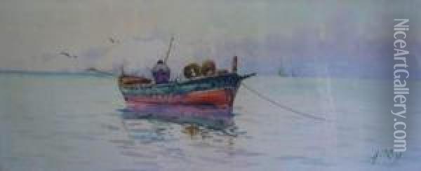 Pecheur En Mer. Oil Painting - Alphonse Rey