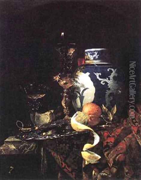 Still Life With A Late Ming Ginger Jar 1669 Oil Painting - Willem Kalf