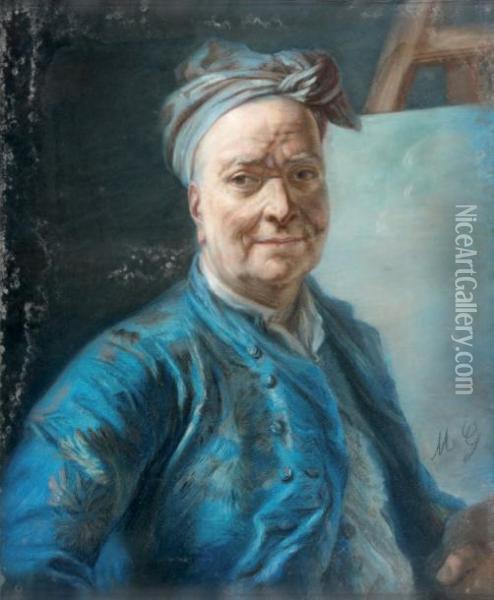 Portrait De Louis De Silvestre Oil Painting - Maurice Quentin de La Tour