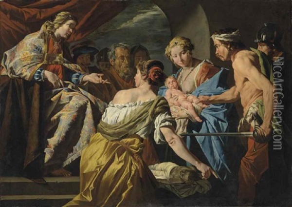 The Judgement Of Solomon Oil Painting - Matthias Stom