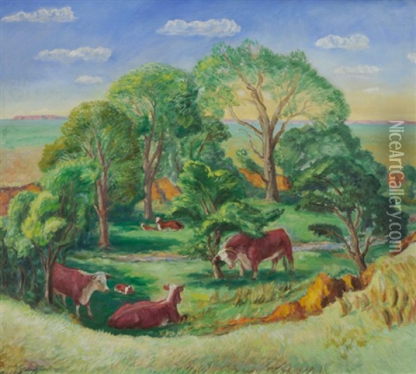 Kansas Pasture Oil Painting - John Steuart Curry