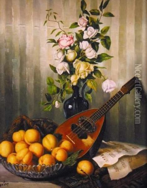 Roses Et Abricots A La Mandoline Oil Painting - Berton
