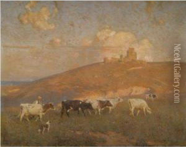 The Close Of Day; A Sussex Chalk Pit Oil Painting - Frederick Hall