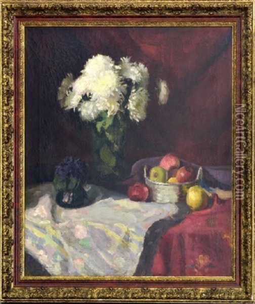 Still Life With Flowers And Fruits Oil Painting - Nikolai Petrovich Bogdanov-Bel'sky