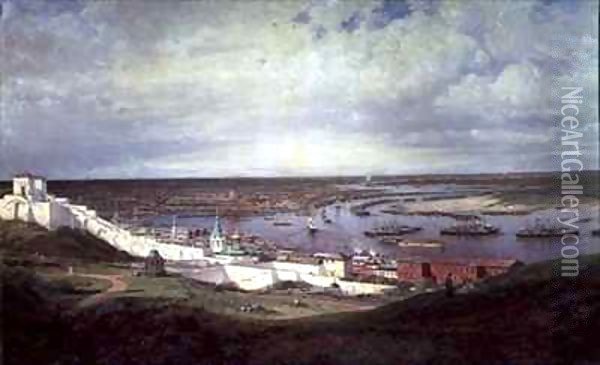 View of Nizhny Novgorod Oil Painting - Aleksei Petrovich Bogolyubov