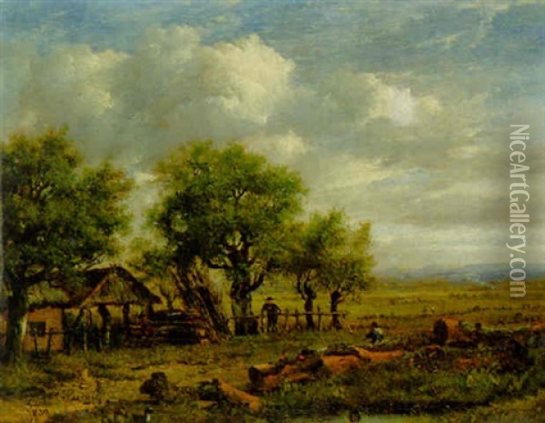 An Extensive Landscape With Woodmen In The Foreground Oil Painting - Patrick Nasmyth