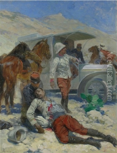 Bergung Eines Verletzten In Der Wuste Oil Painting - Edwin Long