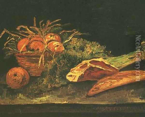 Still Life With Apples Meat And A Roll Oil Painting - Vincent Van Gogh