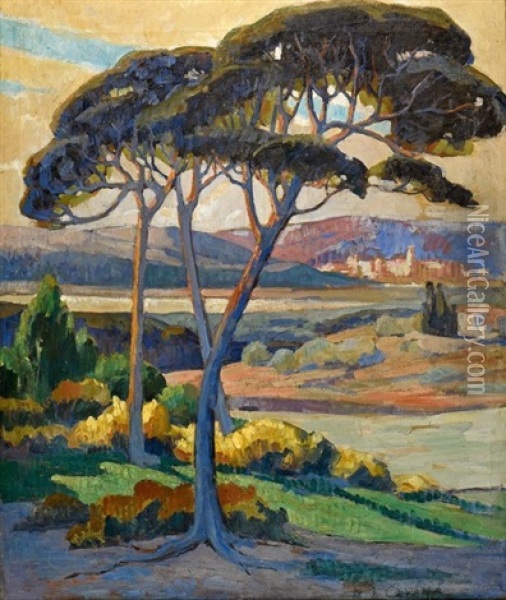Paysage En Provence Aux Environs D'aix Oil Painting - Marie-Louise Cordier