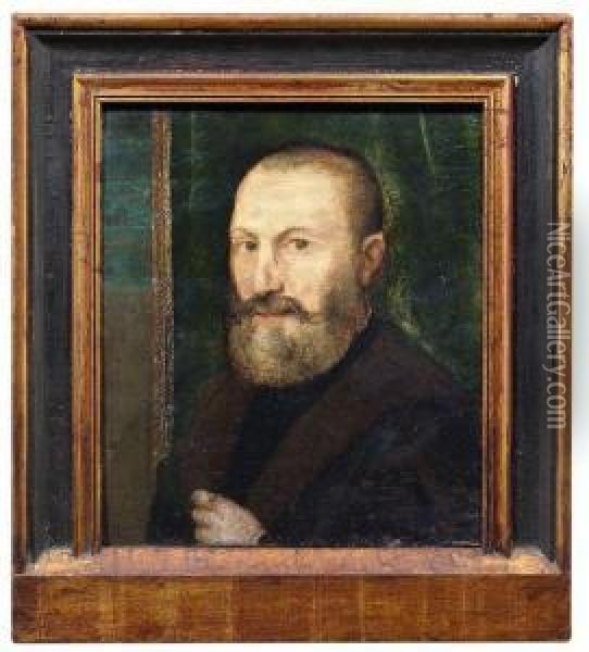 Bildnis Eines Bartigen Mannes Vor Einem Grunen Vorhang Oil Painting - Tiziano Vecellio (Titian)