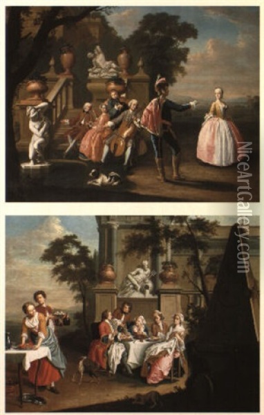Elegant Figures Dining In The Grounds Of A Palace Oil Painting - Pieter Jacob Horemans