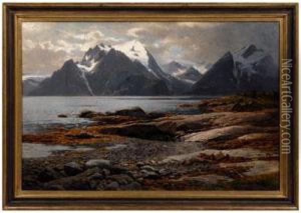 Norwegian Fjord With View Of Rocky Beach Oil Painting - Themistocles Von Eckenbrecher