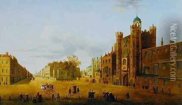 View of St. James Palace, Looking Beyond Down Pall Mall, early 19th century 2 Oil Painting - John Paul