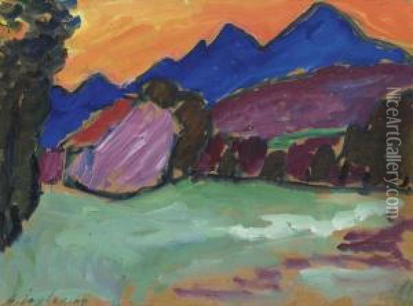Roter Abend - Blaue Berge Oil Painting - Alexei Jawlensky