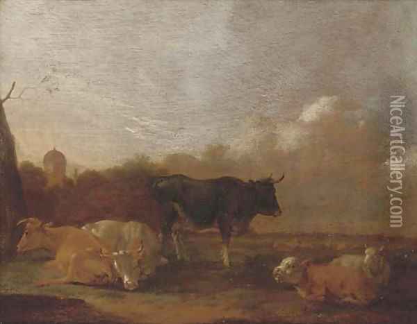 Cattle resting in a landscape Oil Painting - Adriaen Van De Velde