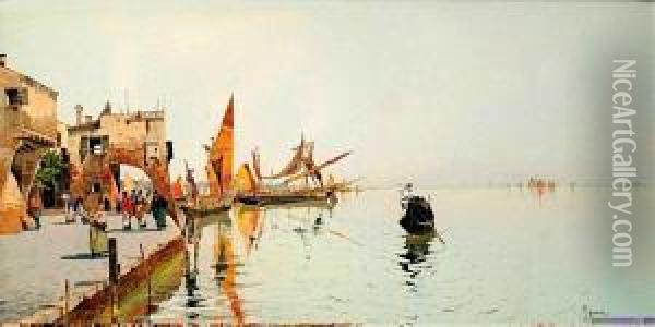 La Lagune A Venise Oil Painting - Raffaele Mainella