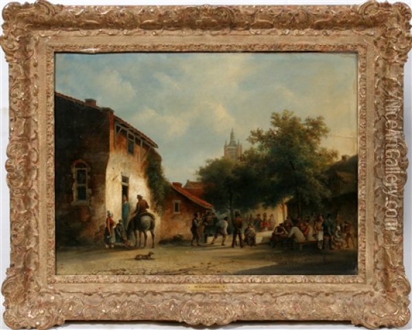 A Busy Town Square Oil Painting - Warner Gyselman