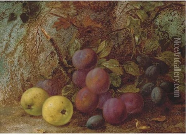 Plums, Damsons And Apples On A Mossy Bank Oil Painting - Vincent Clare