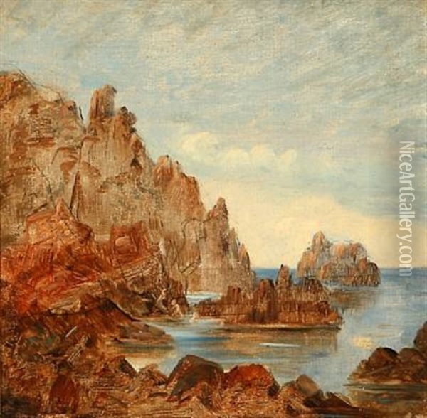 Coastal Scene From Capri, Italy (study) Oil Painting - Jorgen Roed
