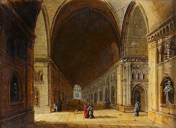 Architecture Gothique Animee De Personnages Oil Painting - A. Charles