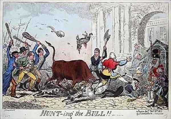 Hunting the Bull Oil Painting - George Cruikshank I