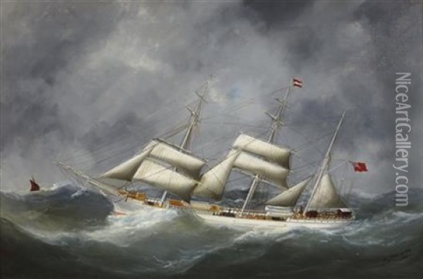 The S.s. Inngreen In Heavy Seas Oil Painting - Edouard Adam